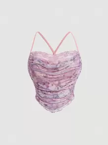 SHEIN MOD Plus Size Floral Patchwork Lace Cami Top