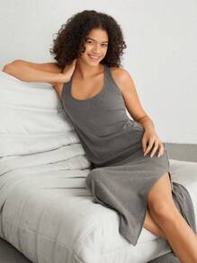 Leisure Women's Solid Color Split Hem Home Wear Dress