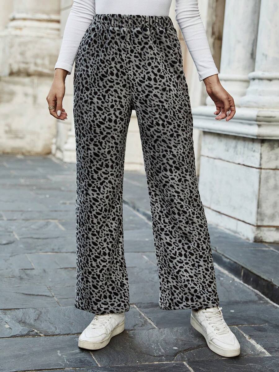 SHEIN Essnce Của phụ nữ In toàn bộ Eo đàn hồi Quần - Màu Xám nhạt - Xem 1