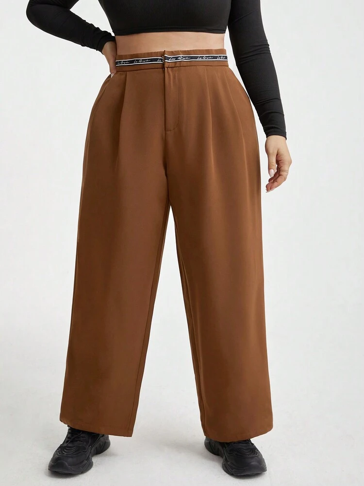 Women'S Plus Size Straight Pants With Letter Jacquard Belt