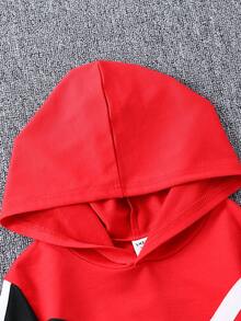 SHEIN 男童連帽字母印花彩色拼接運動衫,適用於秋季 - 黑色 - 查看 3