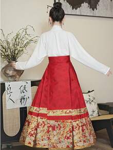 改良版新款中式紅色馬面裙,配有明朝結,適合女性 - 紅色 - 查看 2