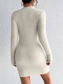 SHEIN Frenchy 白色半高領毛衣裙(無腰帶) - 白色 - 查看 2