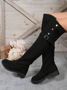 女式兩用西式過膝馬靴 - 黑色 - 查看 5