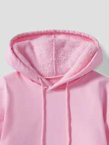 SHEIN EZwear Của phụ nữ Màu hồng Đơn giản Áo nỉ có mũ - Hồng - Xem 3