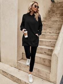 SHEIN LUNE 純色寬鬆連帽衫 - 黑色 - 查看 6