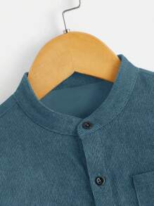 SHEIN Chàng trai trẻ Chi tiết Patched thư Túi mặt trước Áo sơ mi - Màu xanh lam - Xem 4