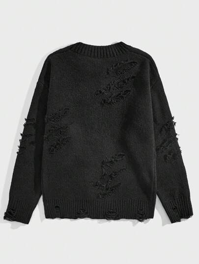 Grunge Punk Men's Ripped Hollow Crew Neck Pullover Sweater Is Suitable For Daily Use In Spring, Autumn And Winter, School