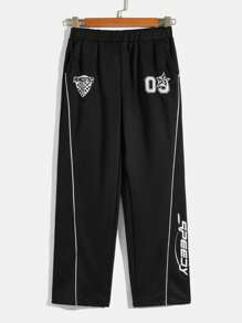 SHEIN Con trai In thư Thẳng quần ống rộng Đan Quần Đối với Giải trí Mặc - màu đen - Xem 1