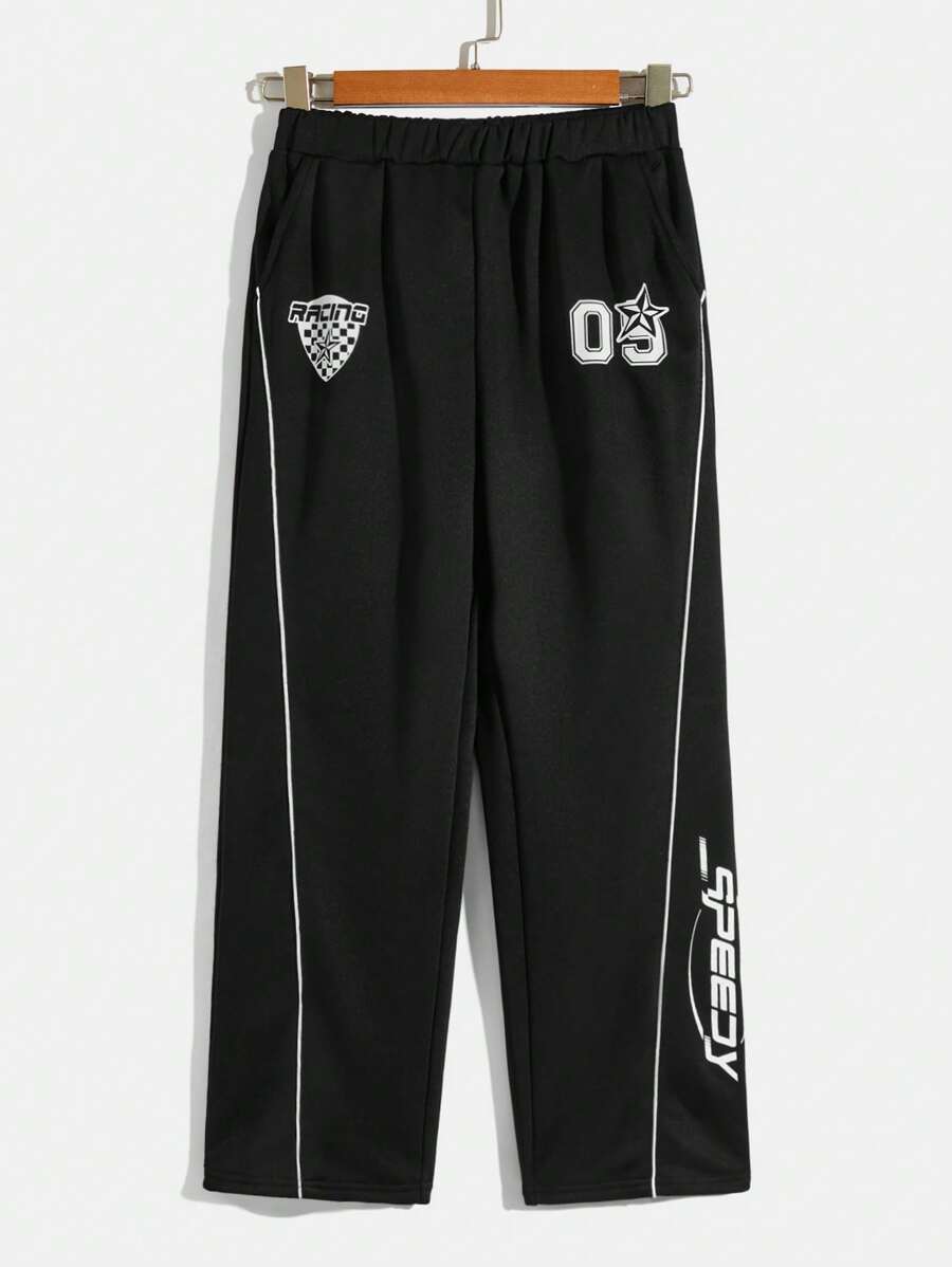 SHEIN Con trai In thư Thẳng quần ống rộng Đan Quần Đối với Giải trí Mặc - màu đen - Xem 1