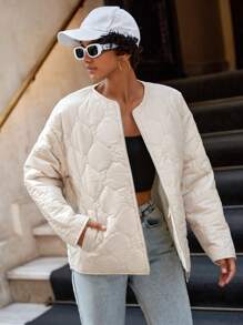 RueChic Flap Pocket Drop Shoulder Quilted Coat - White - View 3