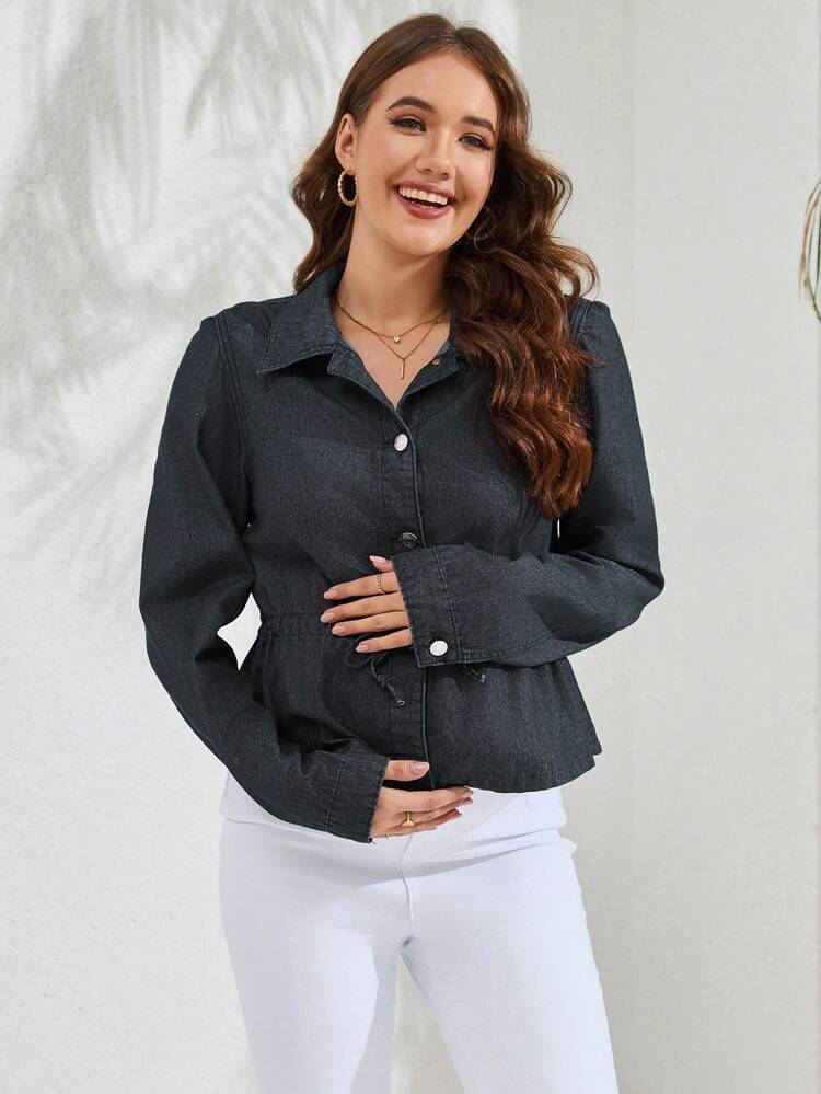 Maternity Fashionable Button Front Denim Top, Versatile