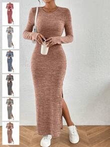 SHEIN Essnce 女式高卷邊洋裝 - 橘色 - 查看 3