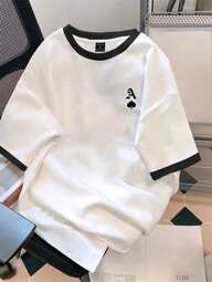 Claim Dot Camiseta de manga corta con cuello de contraste y estampado de naipes para hombre, regalo para novio, para salidas, informal