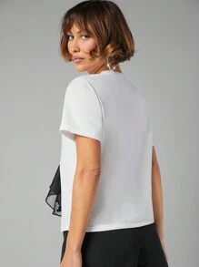 Hauture 對比層次荷葉邊修身T恤 - 黑與白 - 查看 2