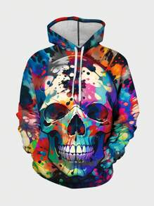 Manfinity LEGND 男士彩色骷髏圖案束口連帽時尚運動衫 - 彩色 - 查看 3