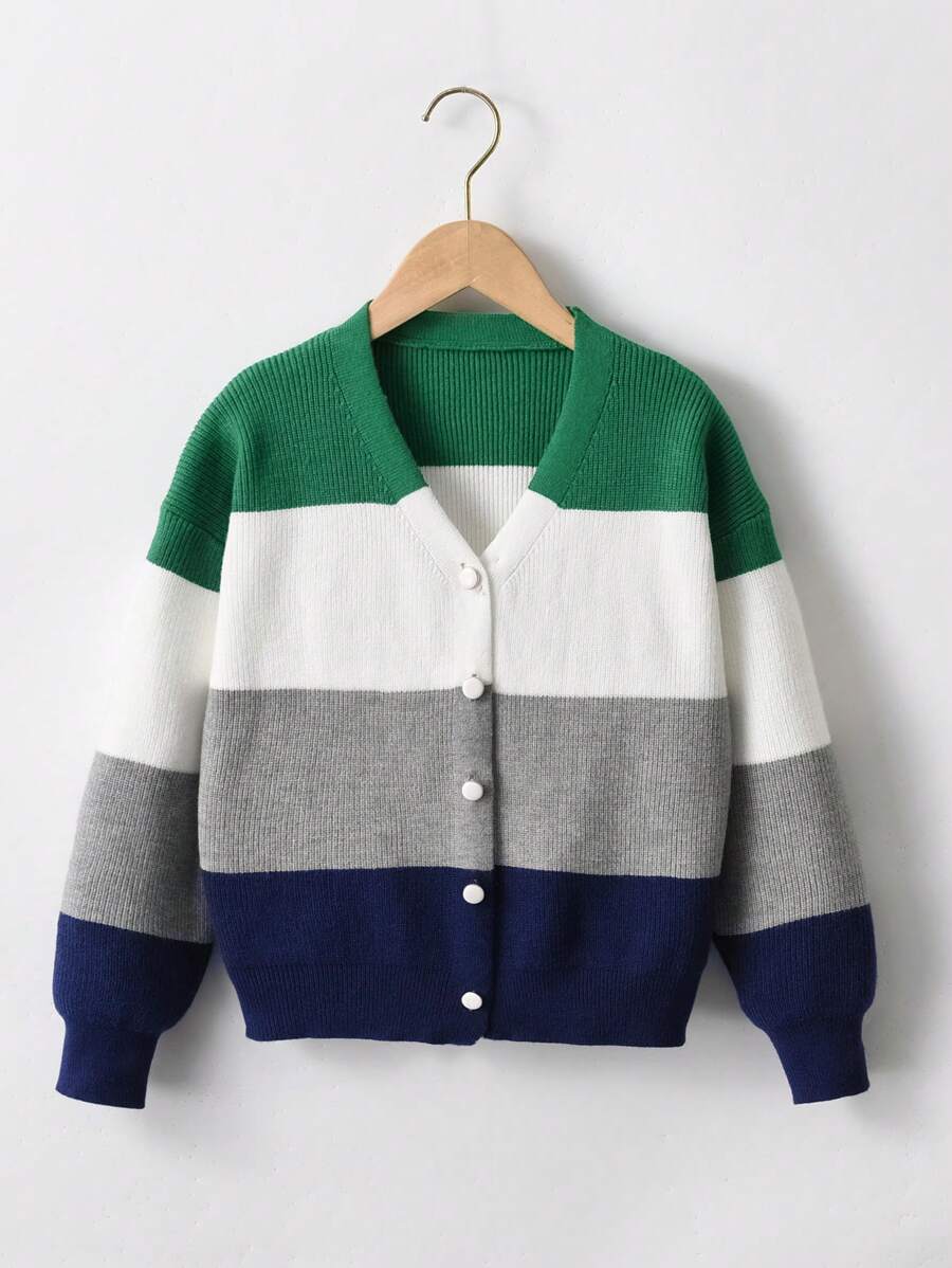 SHEIN Tween 女童条纹开衫毛衣夹克 - 彩色 - 查看 1