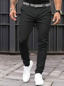 Manfinity Mode 男款純色斜口袋西裝褲,不含腰帶