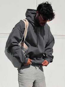 DAZY 男士灰色时尚字母印花连帽卫衣，秋季服装 - 深灰色 - 查看 3