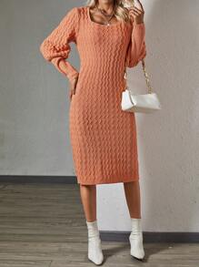 SHEIN LUNE Của phụ nữ Xoăn Sóng Áo len dệt kim Đầm - Bụi hồng - Xem 5