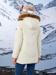 ZIAI 女式连帽加厚领大衣 - 米色 - 查看 2