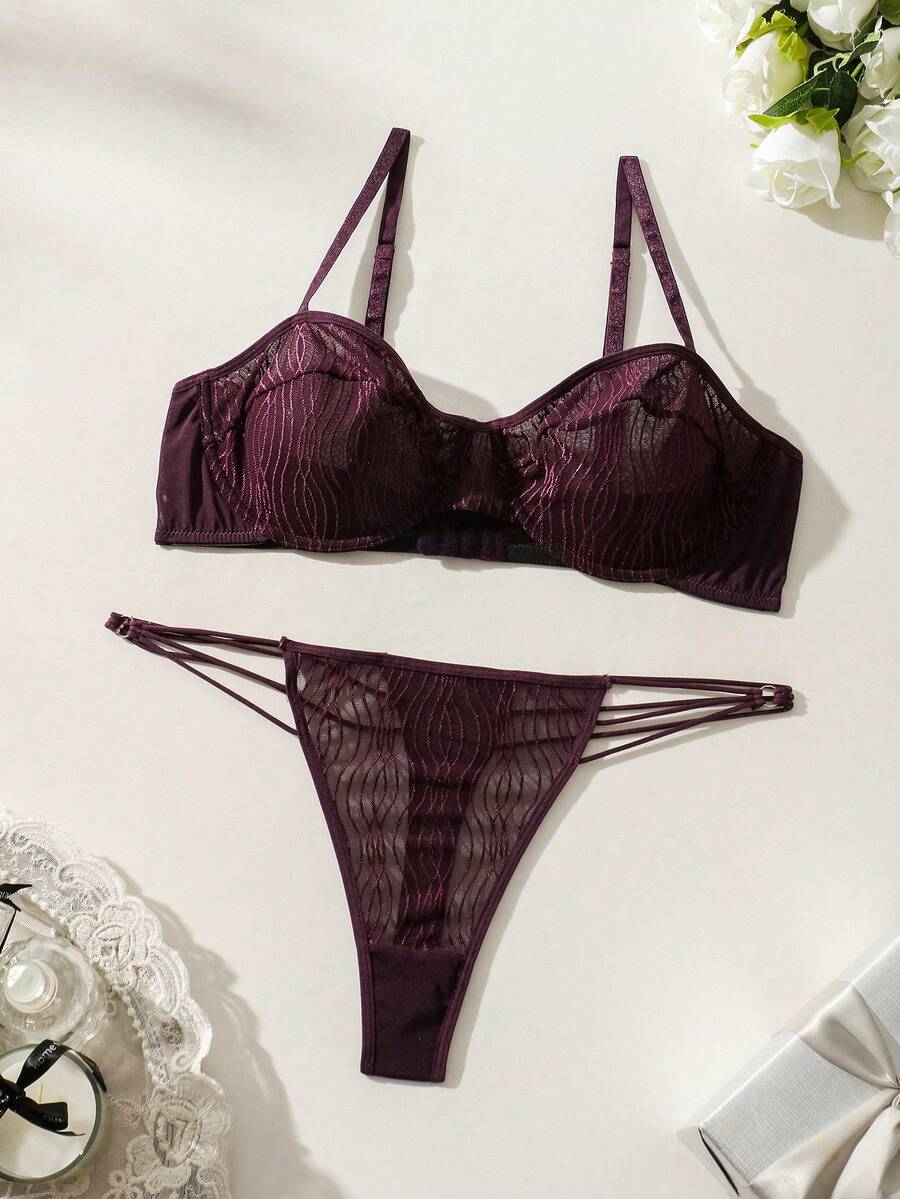 SHEIN Conjunto De Sujetador Y Bragas De Talla Grande - Morado - Ver 1