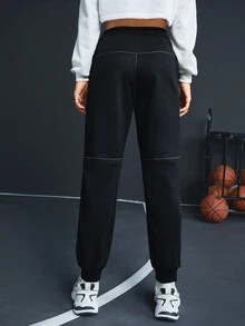 Street Sport 束口腰運動款七分褲 - 黑色 - 查看 2