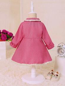 Em bé Cô gái Đúng mốt Thanh lịch Bowknot Nút Len áo Đối với Mùa thu Và Mùa Đông - Hồng - Xem 2