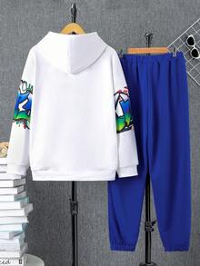 SHEIN Teen Boys' Casual Comfortable Letter Dinosaur Print Hoodie And Knitted Pants Set - Multicolor - View 2