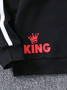 SHEIN 男童連帽字母印花彩色拼接運動衫,適用於秋季 - 黑色 - 查看 6