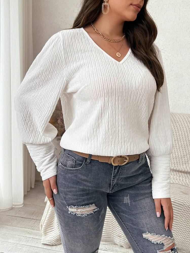 Plus Size V-neck Button Decorated Shirt