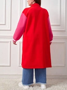SHEIN EZwear Plus Colorblock Drop Shoulder Overcoat - Multicolor - View 2