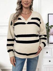 SHEIN Pulover Femeie Insarcinata Cu Decolteu In Dunge Pulover Pentru Maternitate, Pentru Iarna