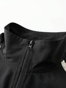 Manfinity Homme 宽松男士立领插肩袖夹克，前拉链设计，适合外出朋友穿着的长袖拼色棒球轻便户外风衣，适合送给朋友、丈夫、男朋友的礼物，男士半拉链套头衫 - 深灰色 - 查看 7