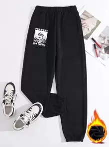 SHEIN Unity Women's Thermal Lined Mushroom Printed Sweatpants - Black - View 1