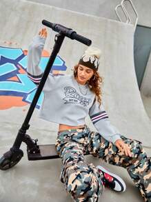 Gameset SHEIN Sport 女士字母印花長袖運動衫 - 灰色 - 查看 9