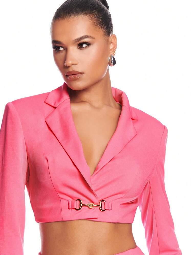 Pink Metal Buckle Truncated Avant-Garde Ins Style Sweet Blazer Slit Skirt Suit Suit