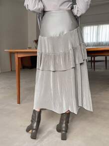 FRIFUL Women's Plisse Skirt With Ruffle Hem - Grey - View 2