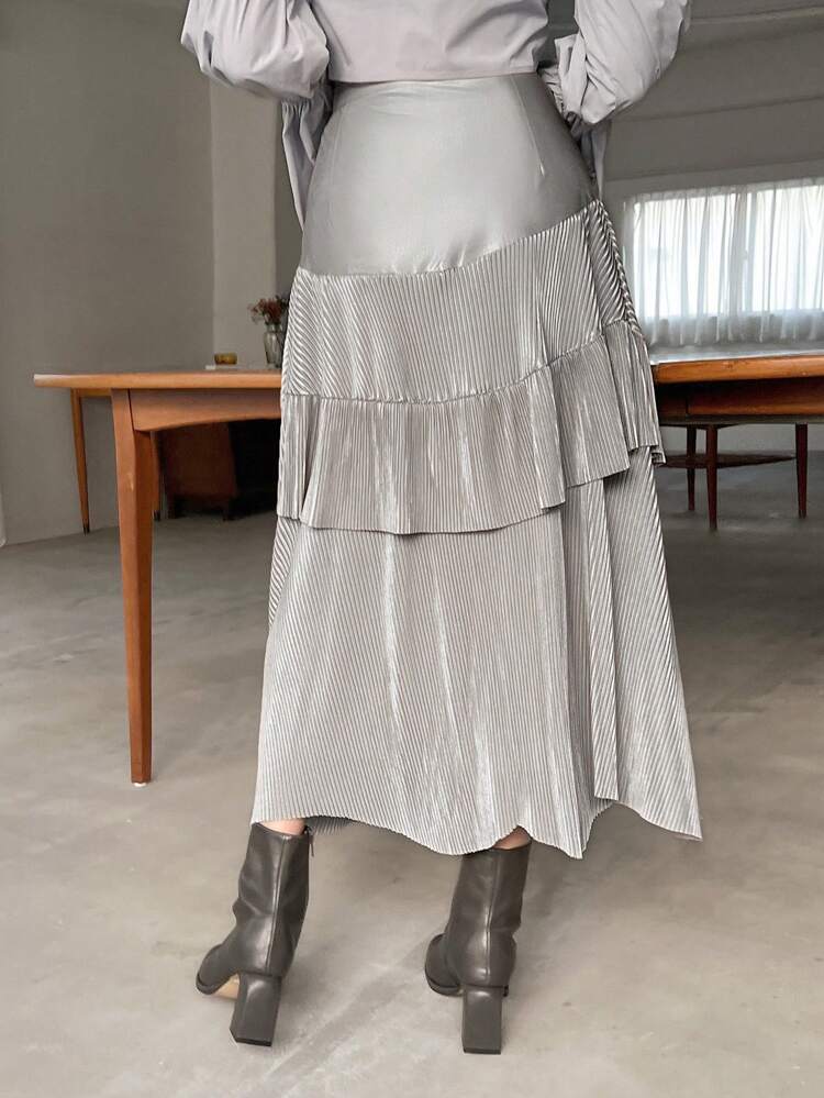 Women's Plisse Skirt With Ruffle Hem