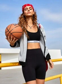 SHEIN Street Sport 拼接連帽運動夾克,帶有網布條紋 - 灰色 - 查看 9