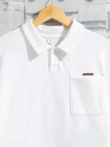 SHEIN Thiếu niên Con trai Thoải mái Cơ bản Màu thuần Vòng cổ Tay áo dài Áo Đối với Giải trí Mặc - trắng - Xem 3