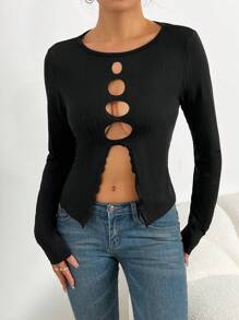 Zolique 針織空心t恤,具有良好的設計感 - 黑色 - 查看 4