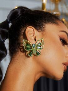 SHEIN SXY 1對鑲滿鑽石的蝴蝶形耳環