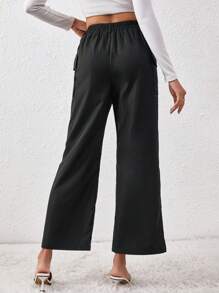 SHEIN Essnce Women's Flap Pocket Casual Pants - Black - View 2