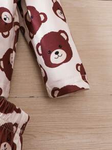 時尚小熊印花抓絨大衣 3 件套男嬰套裝 - 鏽棕色 - 查看 5