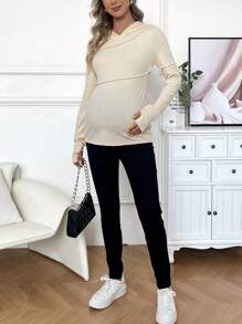 SHEIN Sudadera deportiva con capucha de unicolor de manga larga para maternidad, para el invierno - Albaricoque - Ver 7