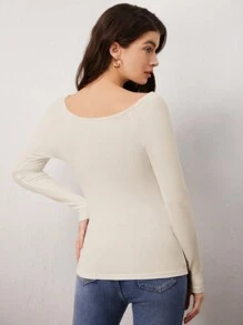 SHEIN BASICS Women's Raglan Sleeve Scoop Neck T-shirt - Apricot - View 2