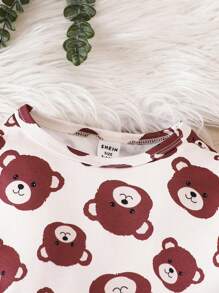 時尚小熊印花抓絨大衣 3 件套男嬰套裝 - 鏽棕色 - 查看 6