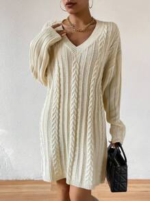 SHEIN Unity 掉肩雪紡毛線裙,不包括腰帶 - 杏色 - 查看 3