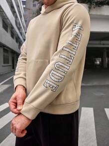 GENTILAND Knit Leisure Hoodie For Plus Size Men, Featuring Playing Card Print On The Back - Khaki - View 3